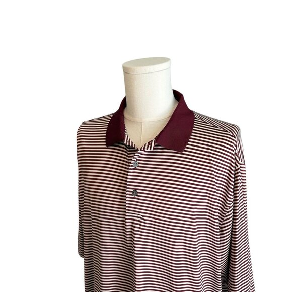 Footjoy Men' 2XL Maroon White Striped Golf Polo Aggie Pullover Shirt w/FLAW - Picture 3 of 8